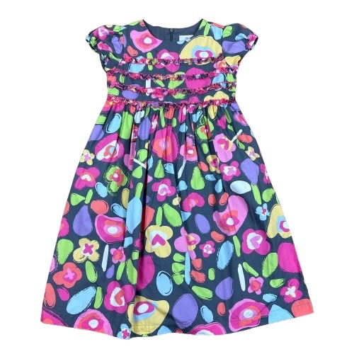 Hanna Andersson Floral Puff Sleeve Party Dress Gray Multicolor Ruffle Size 8